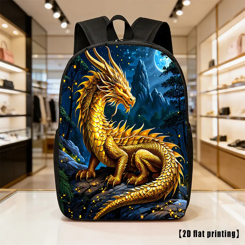 Golden Dragon, Lightweight, Large-Capacity Unisex Backpack with Adjustable Shoulder Straps, Side Pockets, Suitable for Casual Wear, Commuting, And Multiple Uses. Ideal for Hiking, Mountaineering, And Adventure, As Well As a Laptop Bag