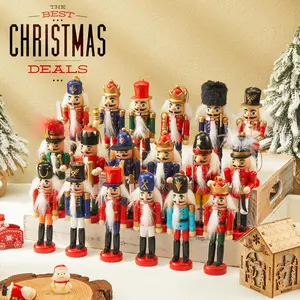 18 Pcs Classic Style Wooden Christmas Nutcracker Soldier Ornament Set, Xmas Tree Hanging Decoration Puppet Toy Holiday Gift