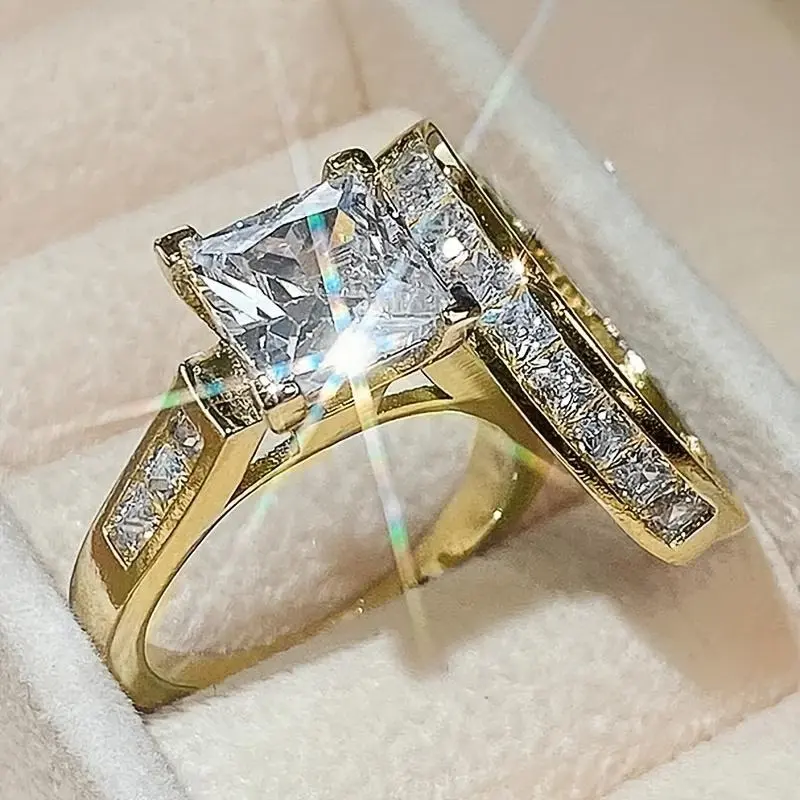Fashionable Couple Jewelry Set with Shiny Square Cubic Zirconia Wedding Rings, Promise the Bride Eternal Engagement Jewelry, Classic Anniversary Valentine's Day Birthday Party Christmas Gift engagement rings