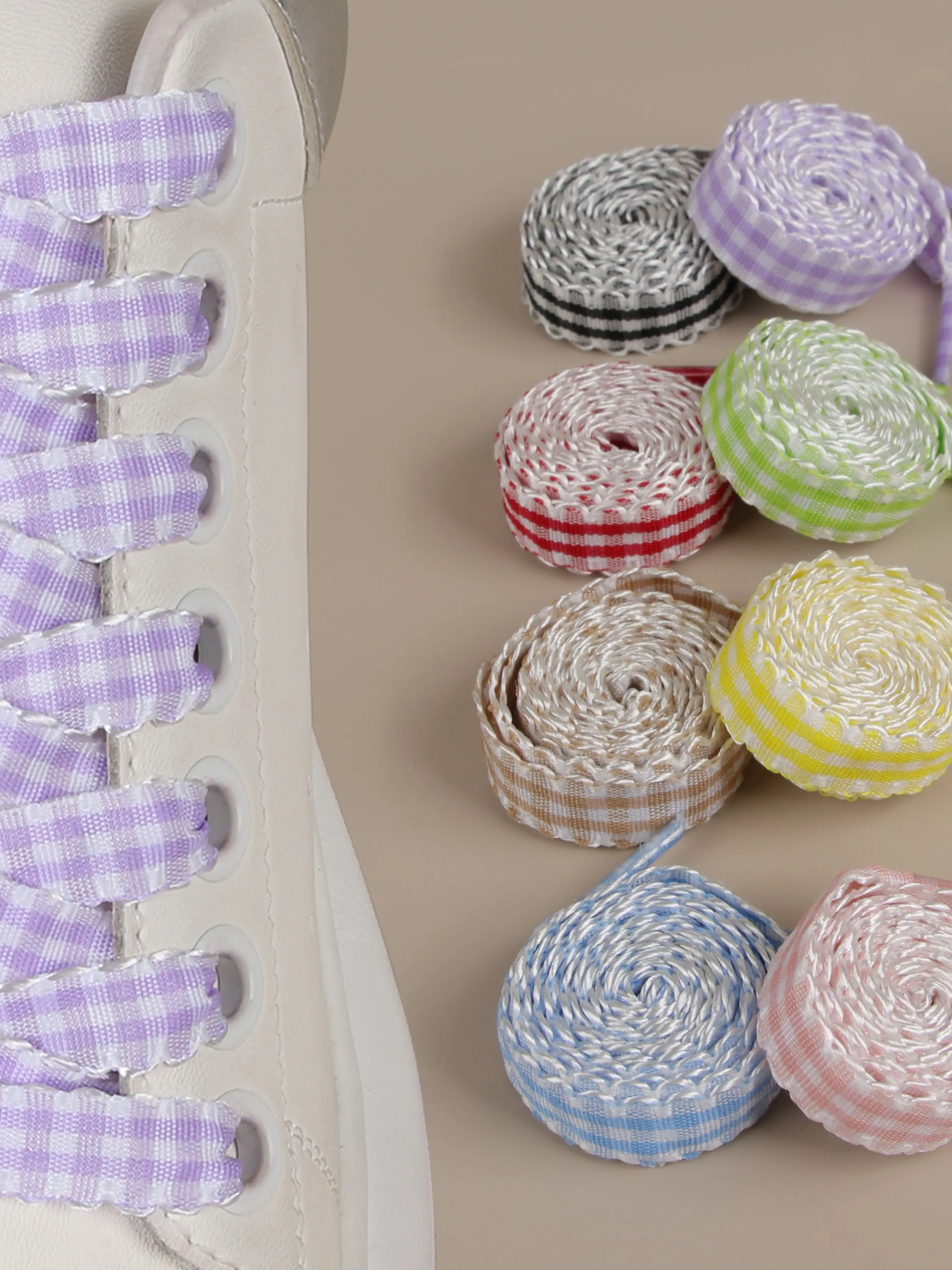 Polyester Gingham Lace DIY Cute Style Flat Shoe Laces, Unisex All-Seasons Design, Perfect for Casual Footwear, Diy Shoe Accessories