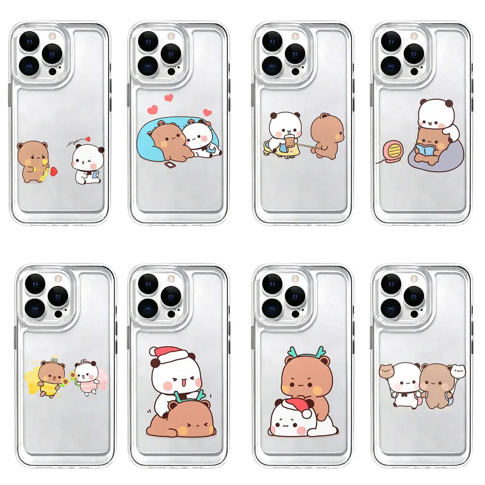 Bubu & Dudu Clear Phone Case | Cute Kawaii Panda & Brown Bear Sweet Romantic Couple Daily Cartoon Art Cover For iPhone 11/12/13/14/15/16/17 Pro/Pro Max/Plus & Samsung S23/S24/S25/S26 Ultra, Transparent Anti-Drop Protective Case For Couple & Kawaii Fans