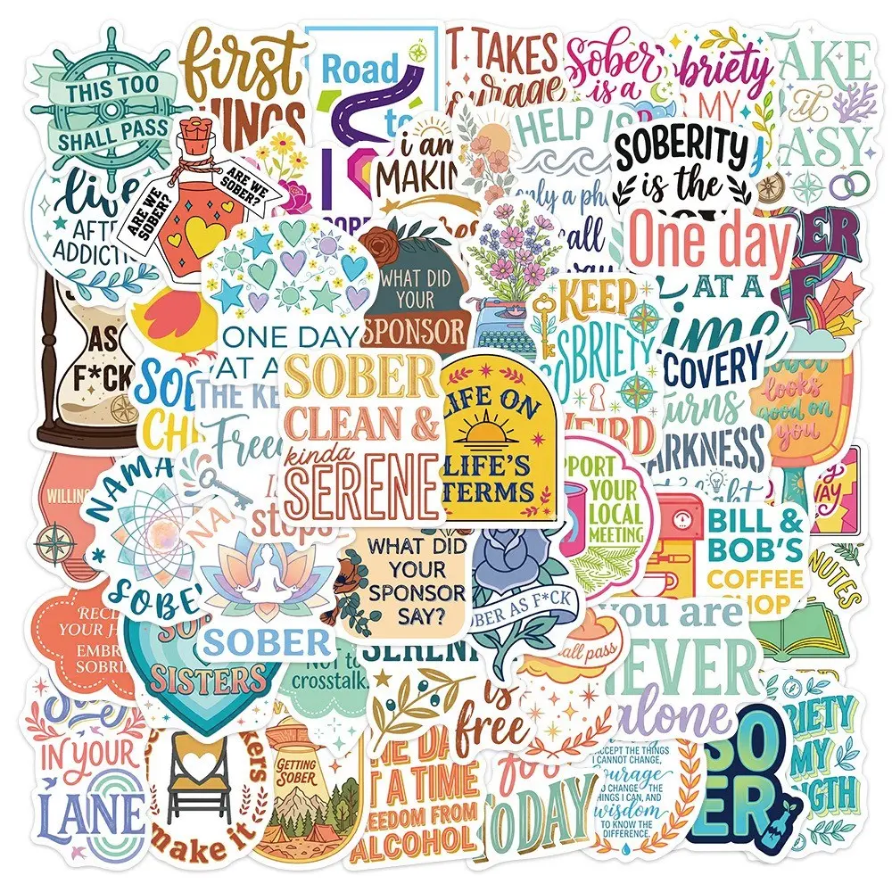 50 Pieces Sobriety Motivational Stickers, Colorful Graffiti Decals for Luggage, Phone Case, Laptop, Stationery Box, Flat Sticker Type