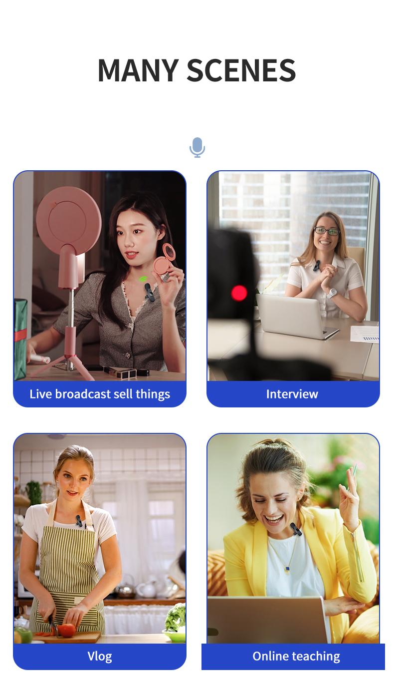 Wireless Lavalier Microphone, Rechargeable Microphone, Cordless Omnidirectional Condenser Recording Mic for Video Recording, Teaching, Interviews