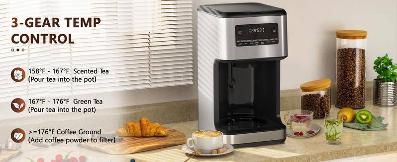 Kismile Coffee Maker, 14-Cup Programmable Drip Coffee Makers Machines with Timer, Reusable Filter & Keep Hot Plate, Auto Pause, Self-Cleaning, Stainless Steel