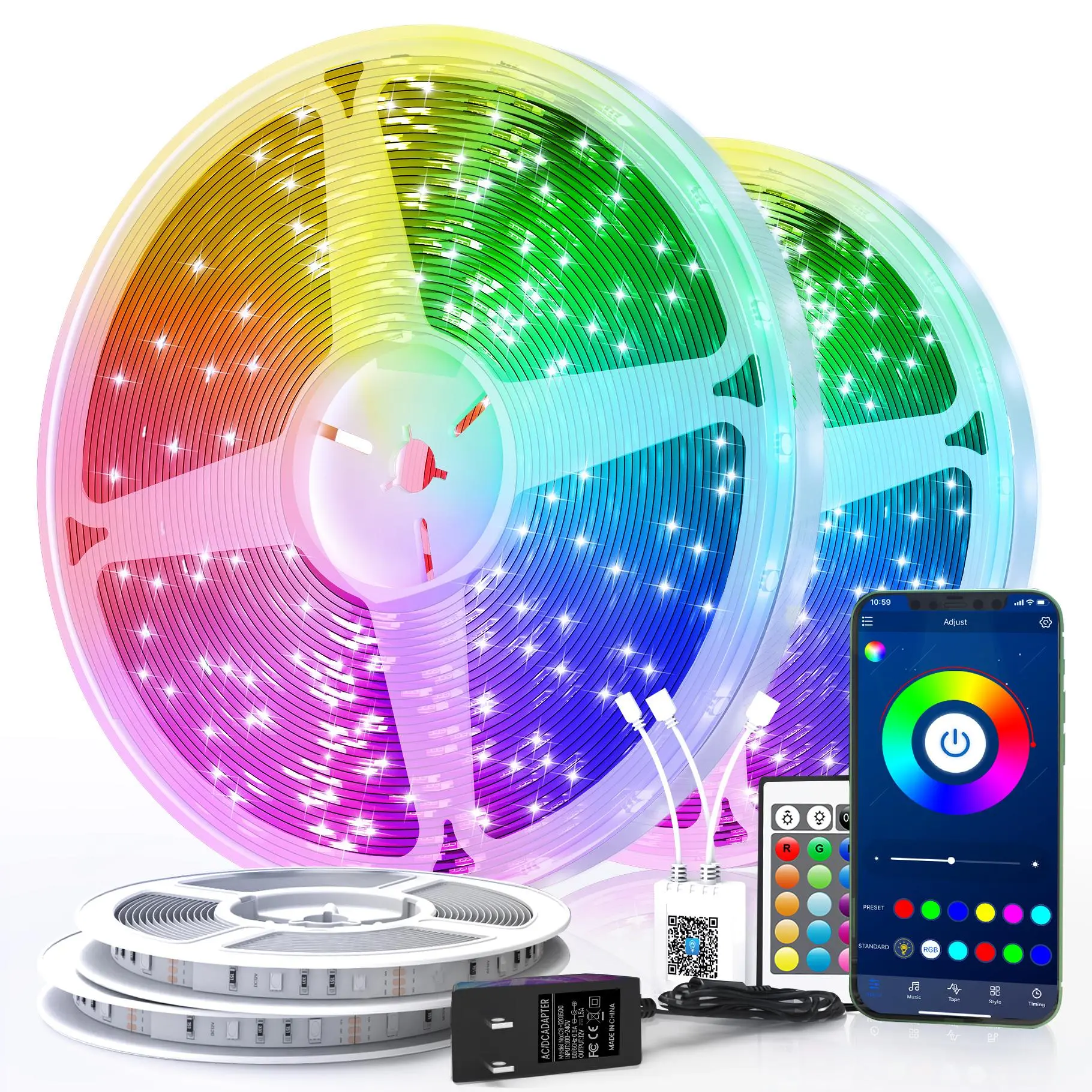 200ft Smart RGB LED Strip Lights - Decorative, Programmable, Flexible Ambient Lighting with App/Remote Control, Gradient Dimmable, Music Sync, RGB Effect, Indoor Children’s Room Home Decor, Decorative Led Light