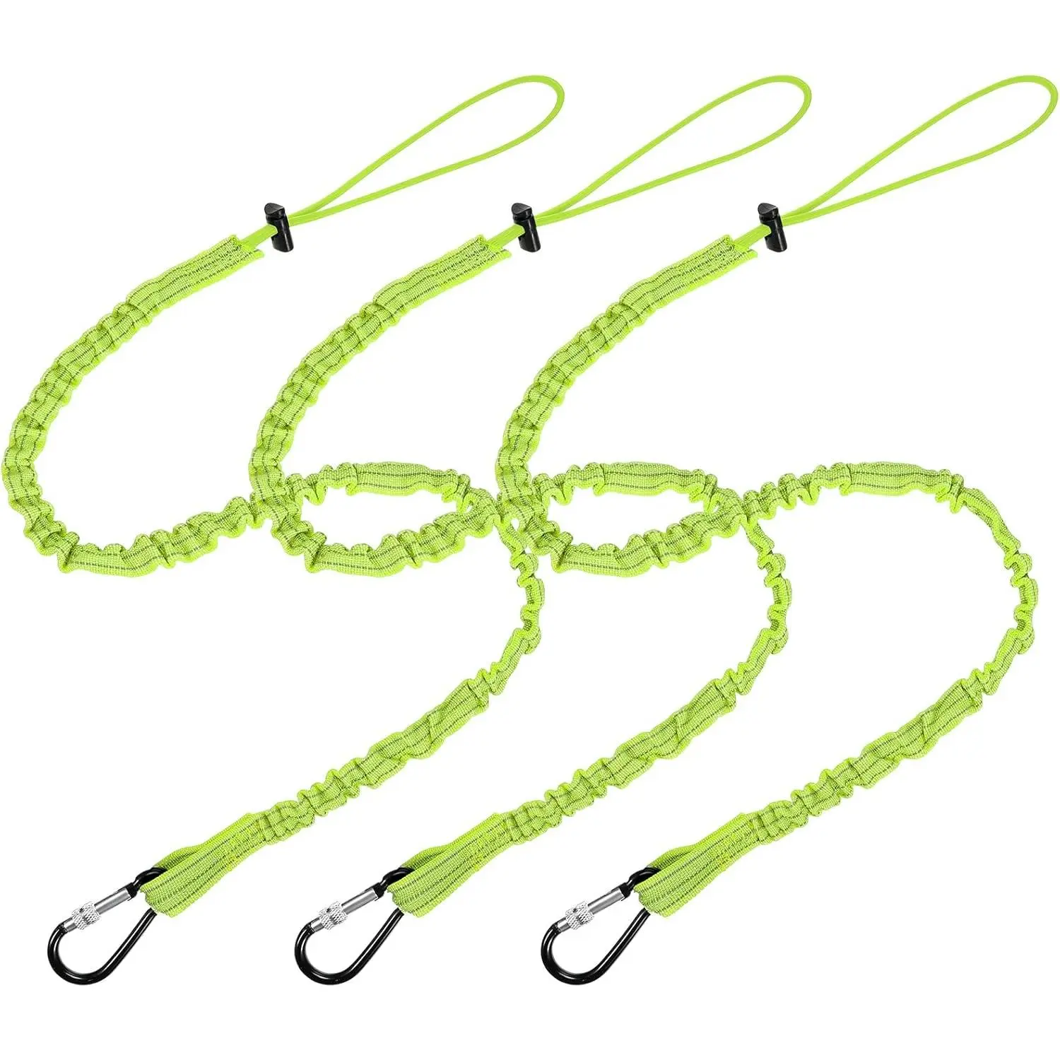 3 Pcs Tool Lanyards with Aluminum Lock Buckle, Retractable Tough Bungee Cord, 17.6lb (8kg) Adjustable Harness, Fall Protection Tether for Construction (Green), Adjustable Tether