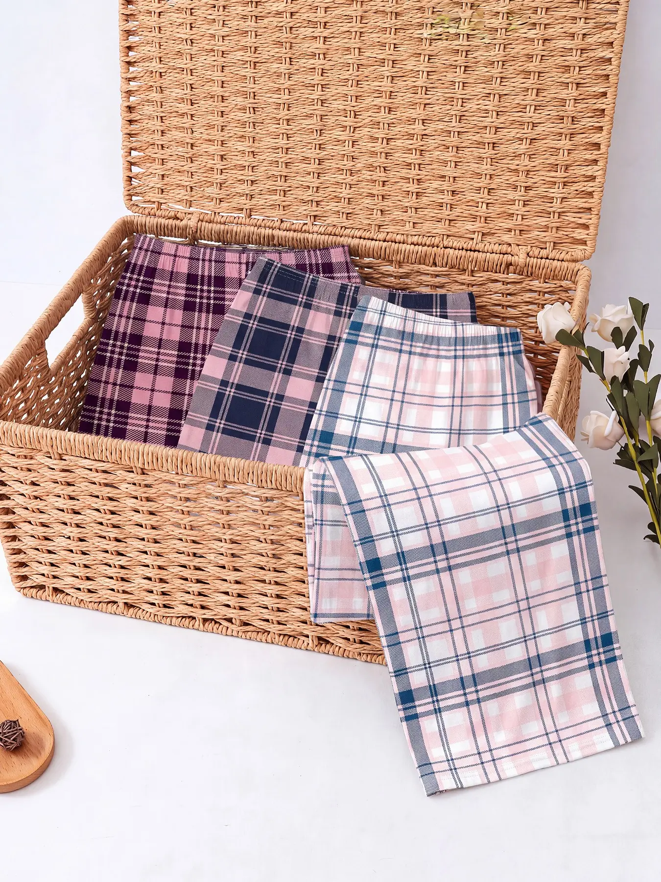 Women's Long Pajama Pants 3‑Pack, Wear All Seasons, timeless pink plaid graphic sleep bottoms, soft casual lounge trousers perfect for napping, bedtime rest and relaxed indoor leisure moments