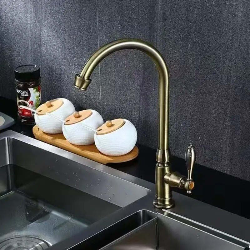 High-arc swivel kitchen faucet, vintage-style vegetable sink faucet, raised basin, European style, antique bronze, silver, Faucet for kitchen sink