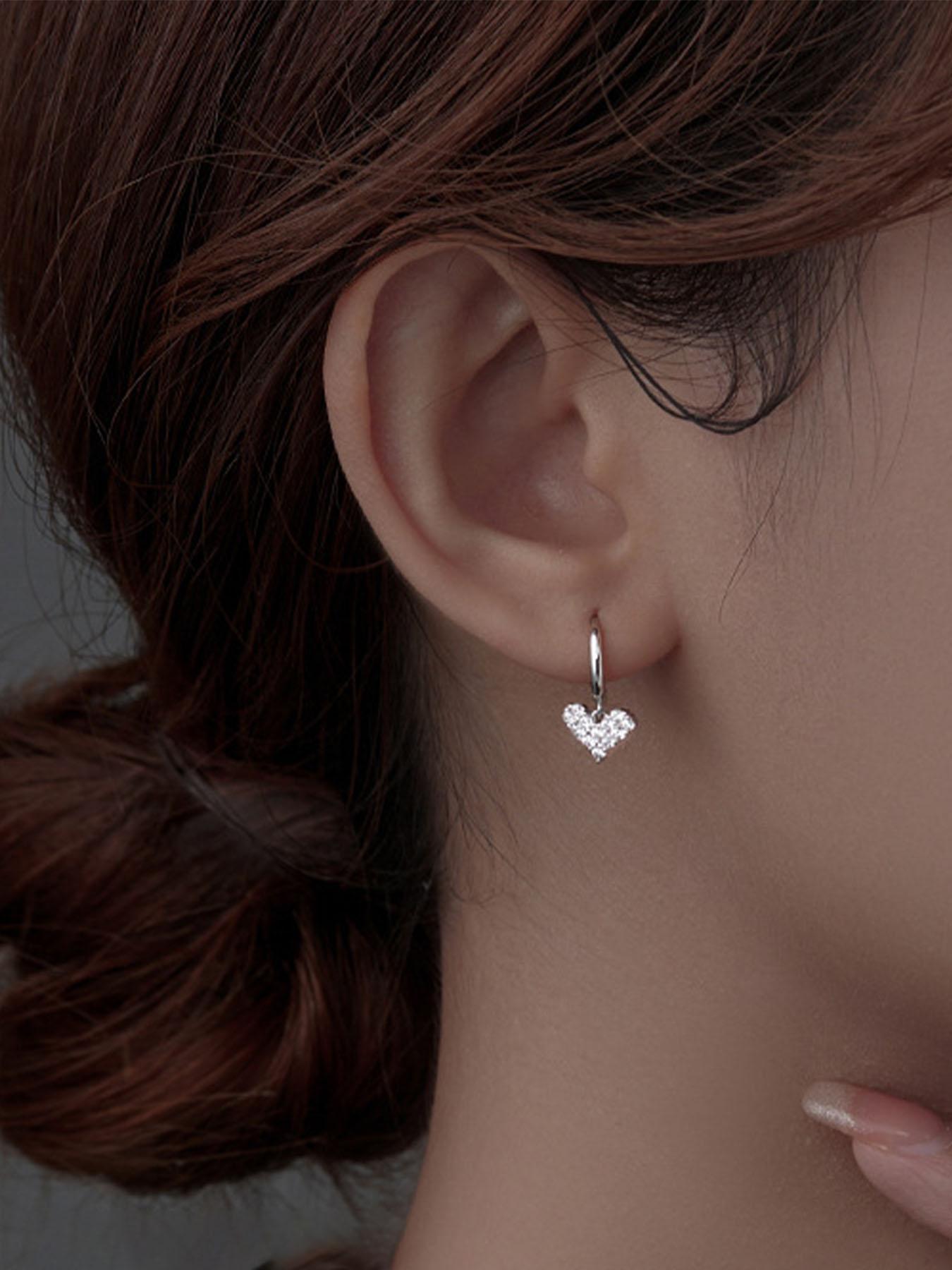 S925 Sterling Silver Heart Shaped Artificial Moissanite Decor Earrings, Elegant Jewelry for Women for Party, Daily Clothing Decor, Trendy All-match & Exquisite Jewelry for Gift, Valentine's Day, Gift