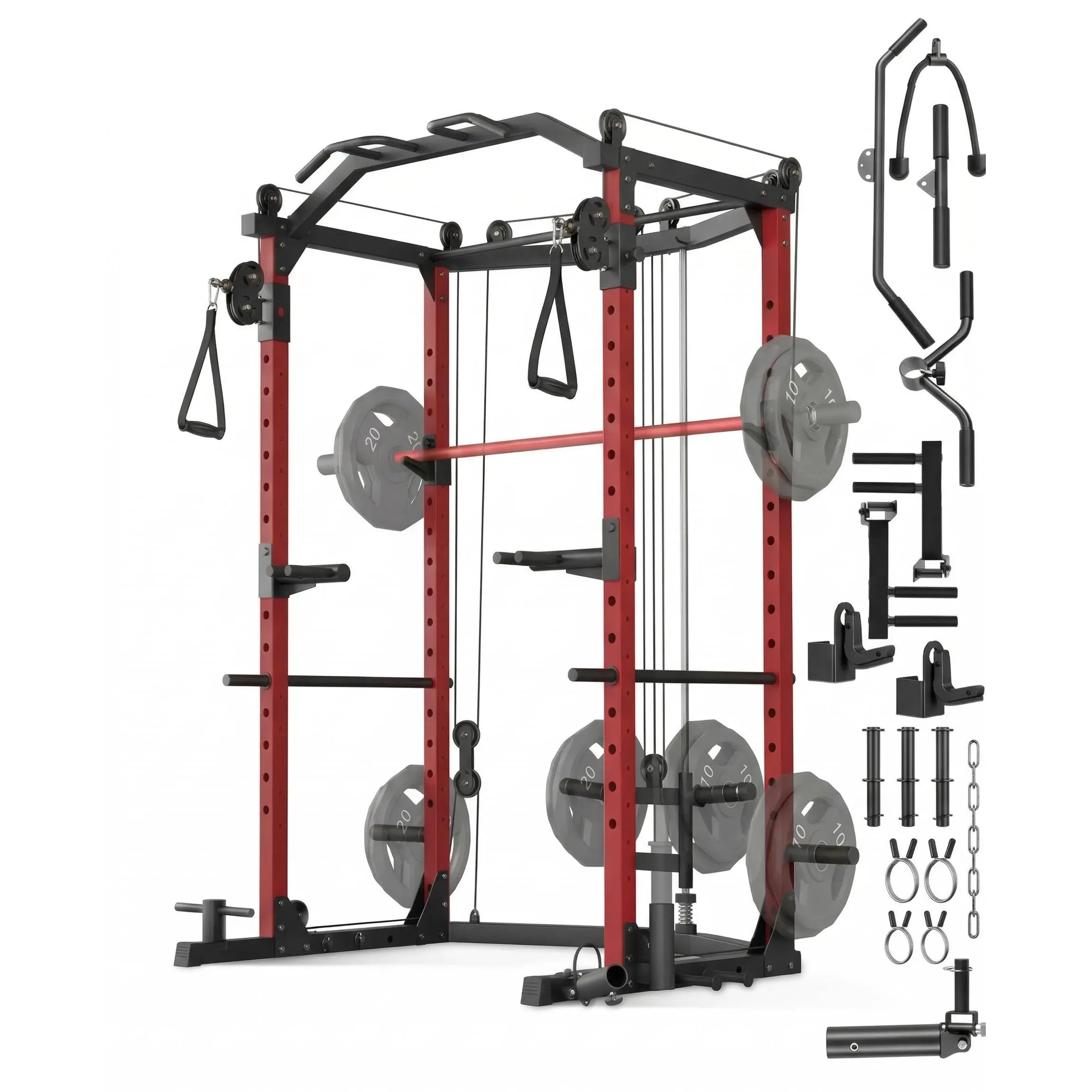 Power Cage for Home Gym with Dual Pulley Cable System, 1600LB Squat Rack, Multi-Functional Squat Cage with Lat Pulldown & Attachments, Weight Cage for Strength Workout