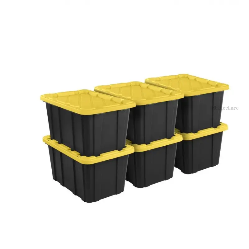 Storage Bin, 27 Gallon Durable Plastic Storage Tote with Lid, Black and Yellow, 6 PackH6LaceLure