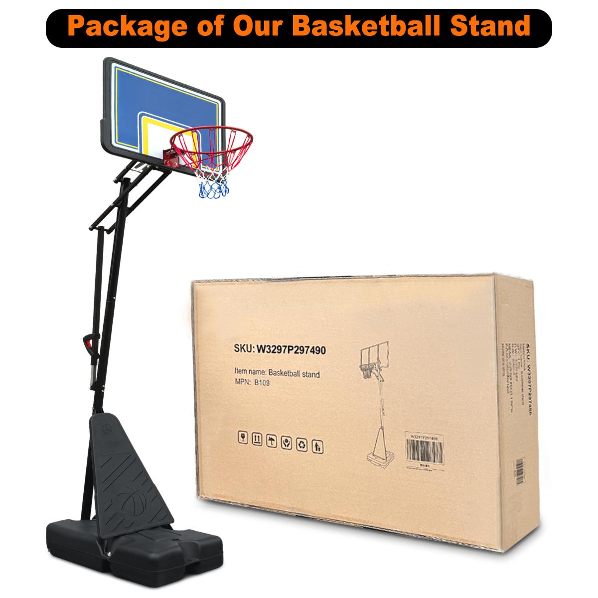 [Fahuac] Portable Basketball Hoop Height Adjustable 8-10ft - 39x26in Polycarbonate Backboard, Heavy-Duty Steel, Water/Sand Fillable Base, Indoor Outdoor.