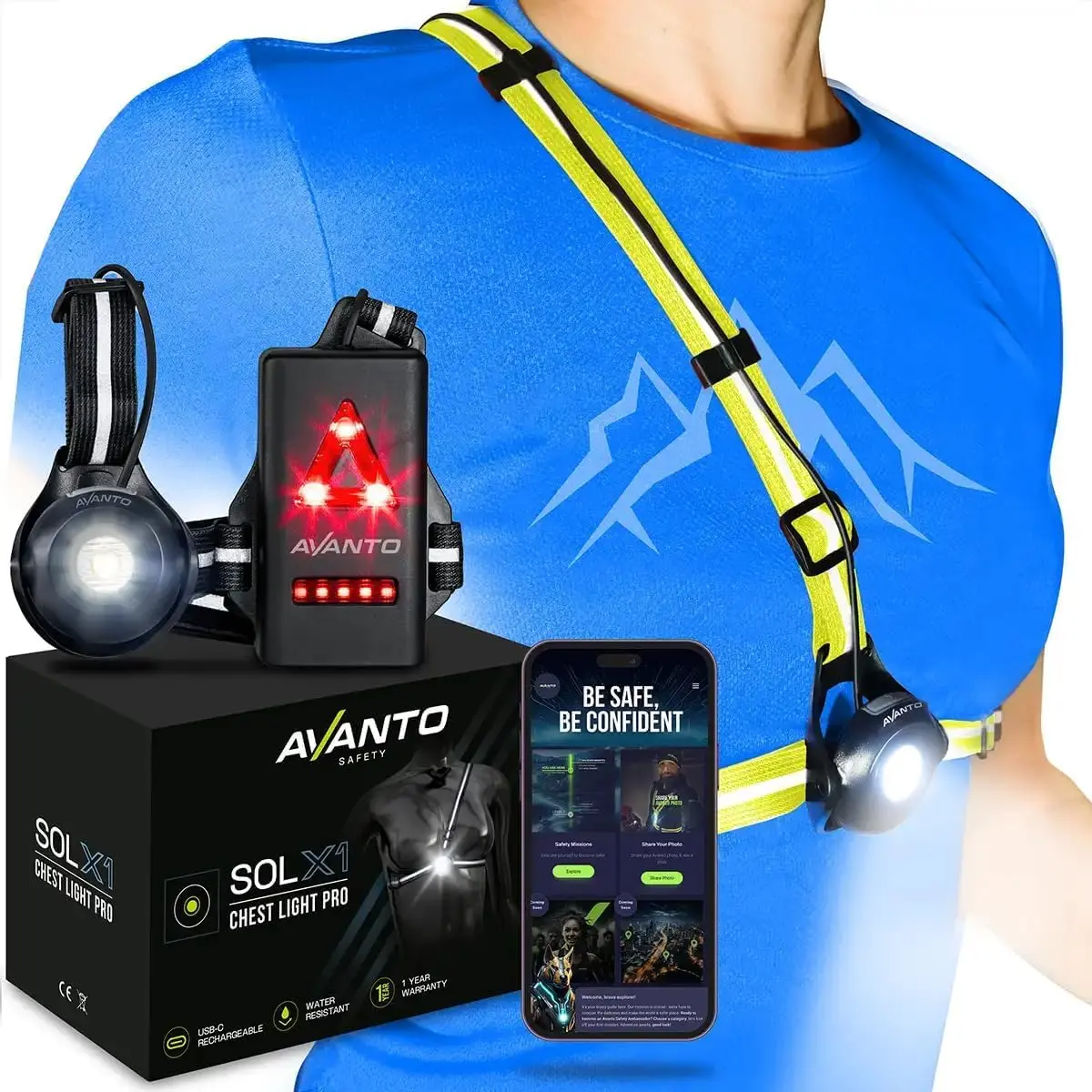 PRO Chest Light, , USB-C Rechargeable, Running Lights for Runners, 500lm Adjustable Beam, 3-5h Use Time, Running Headlamp Flashlights, Walking Lights for Night Walking, Yellow