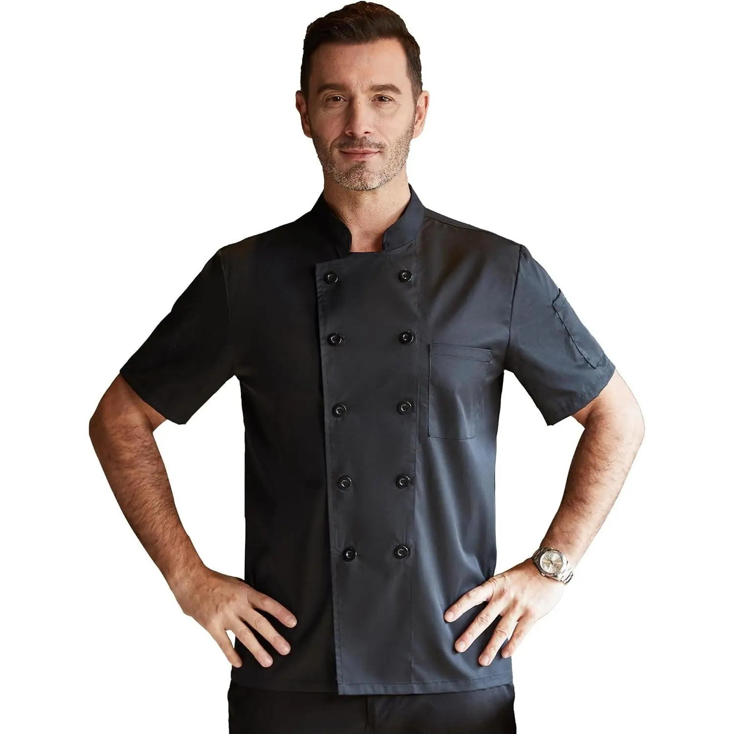 Black Chef Coat With Mesh Lightweight Chef Jacket Men Short Sleeve Chef Uniform for Kitchen,Restaurant,Bakery