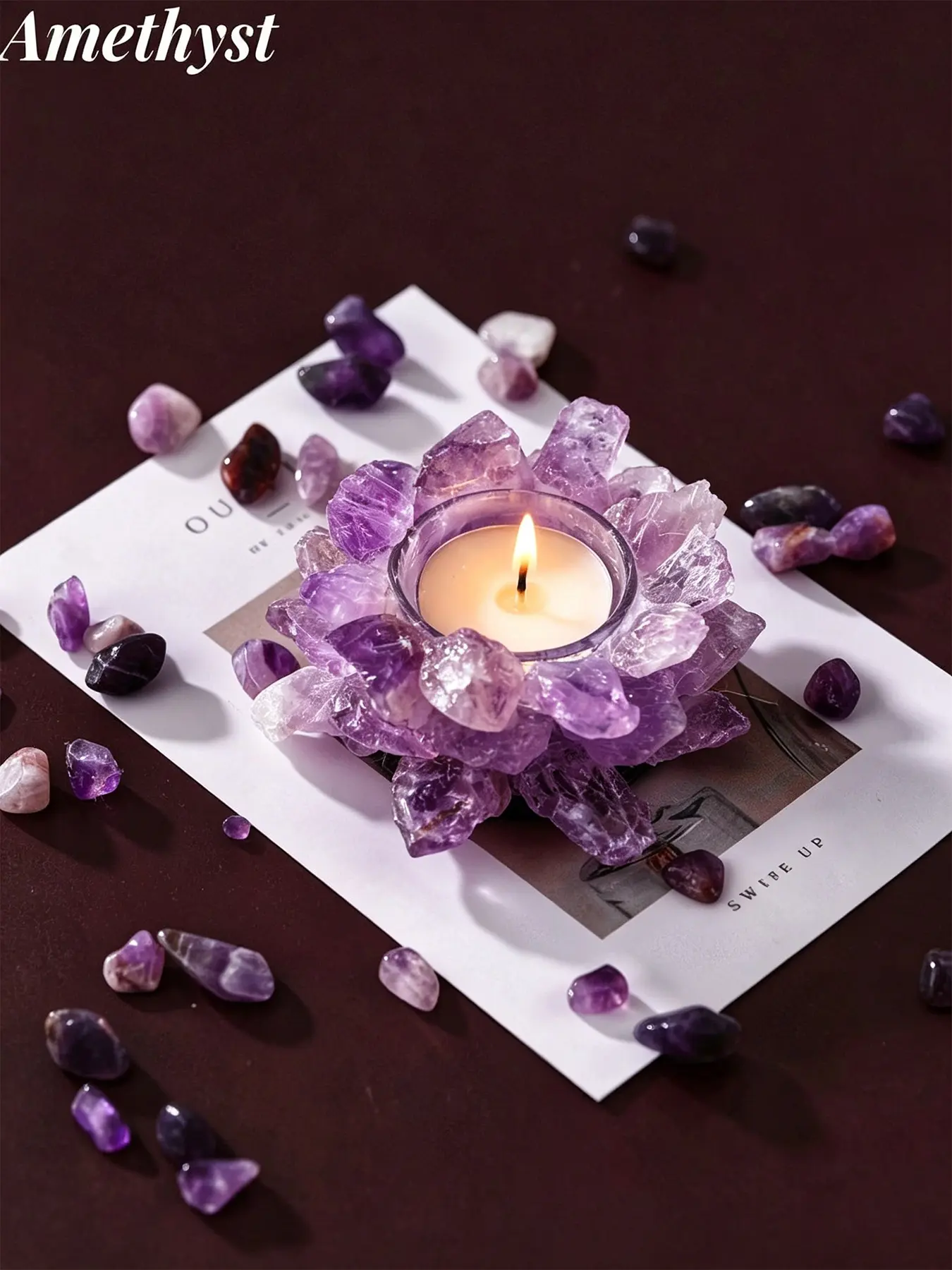 Natural Crystal Candle Holder, Amethyst, Quartz, Quartz, Onyx, Spiritual Home Decor, Ideal Gift, Mystical Atmosphere, Home Bedroom Decor