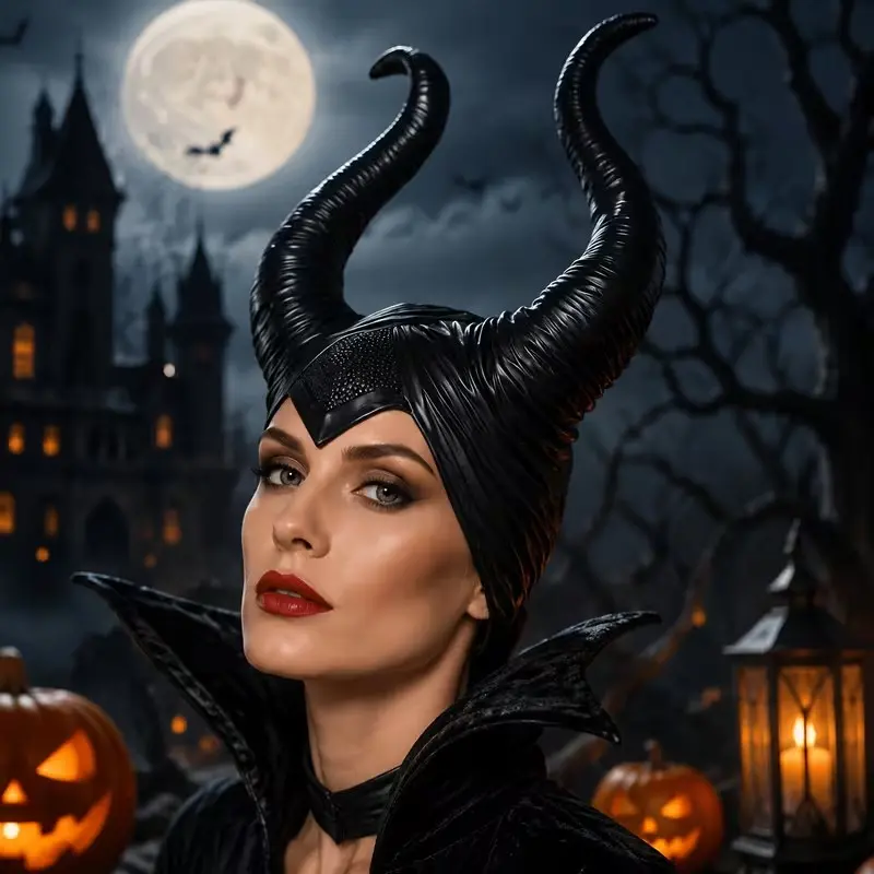 Halloween Horned Witch Mask, Sleeping Beauty Inspired Costume Accessory, Female Demon Party Cosplay Headgear, 1pc Halloween Prop