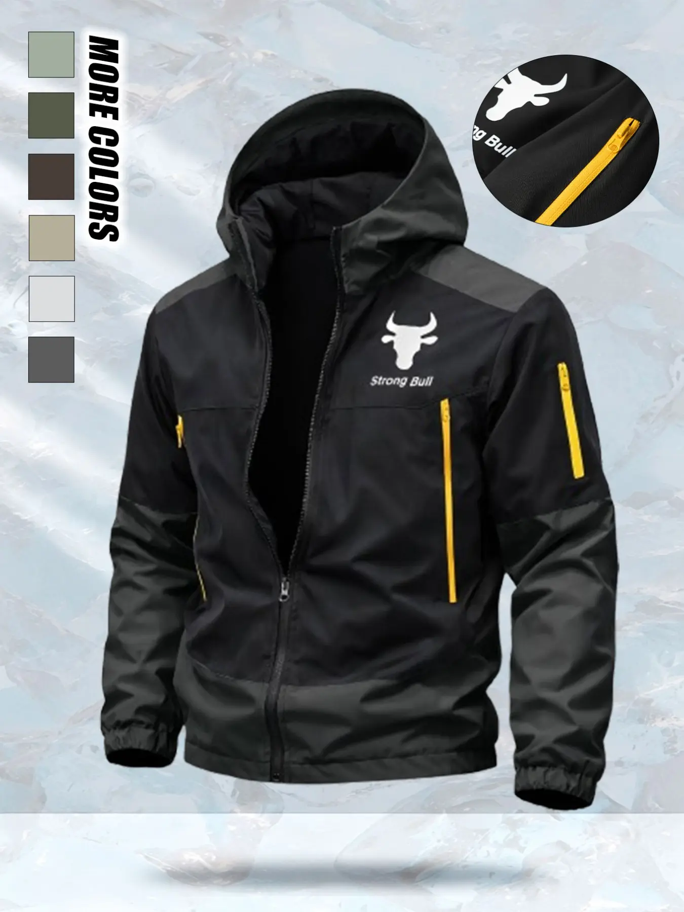 American Street Style Jacket, Casual Versatile Sports Outdoor Single Layer Waterproof Hooded Patchwork Jacket, Trendy and Practical