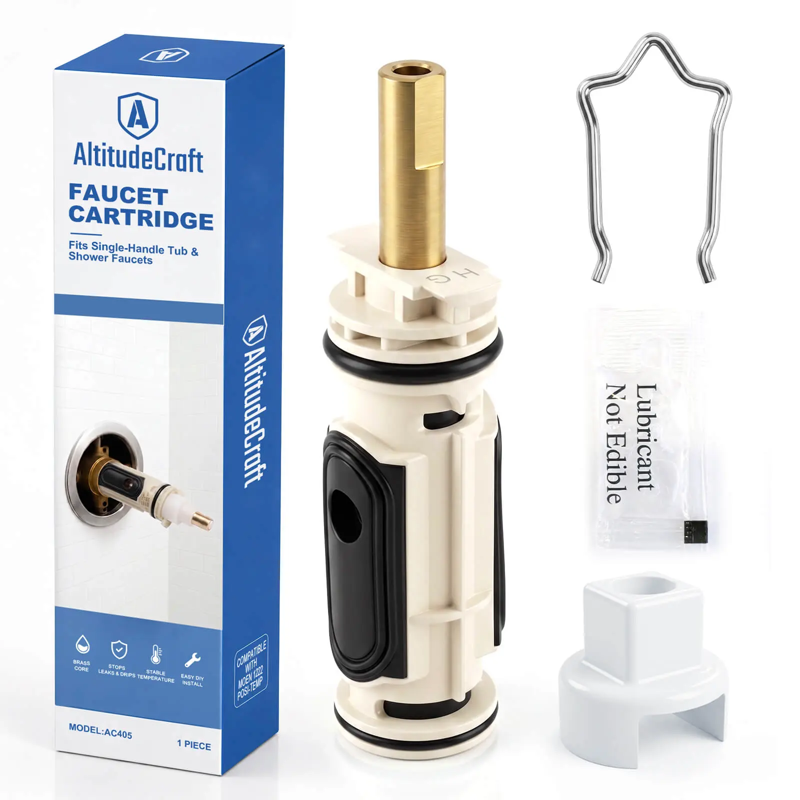 Brass-Core Shower Cartridge for MOEN 1222 Posi-Temp Valve, Fixes Leaks & Common Issues, Repairs 1-Handle Taps, Includes Retaining Clip, Tested for 80,000 Operating Cycles, Bathroom Fixture Accessory, Fix Common Issues