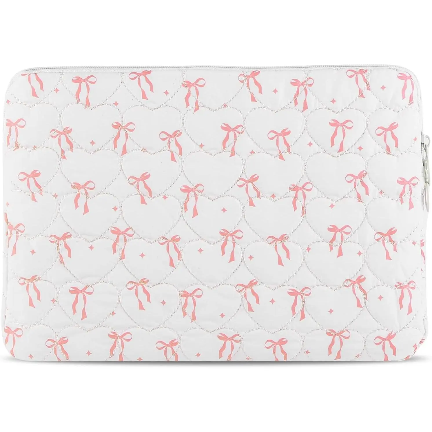 Cute Bow Puffy Laptop Sleeve 13-15 Inch Cute Quilted Laptop Protective Case Padded Bow  Sleeve for MacBook