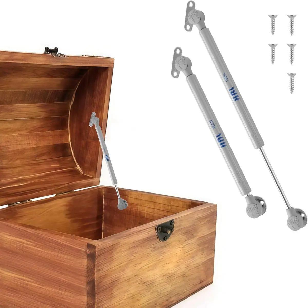 2 Pack Soft Close Toy Box Hinges for Heavy Curved, Round, Arched and Flat Lids - 150N Gas Strut Spring Safety Hinges to Slow Down and Slow Close, Also Works for Flat Lids.