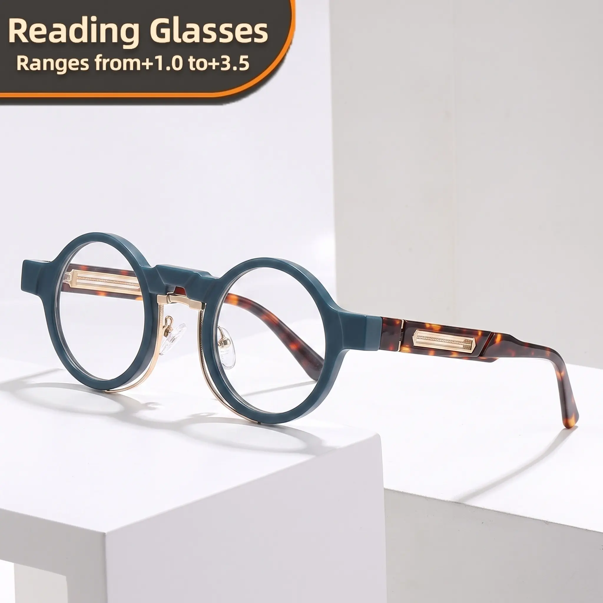 GIGULA Vintage Round Reading Glasses, Metal Accessories, Multiple Prescriptions (1.00-4.00), Fashionable for Seniors, Stylish Old Lenses, Reading Eyeglasses