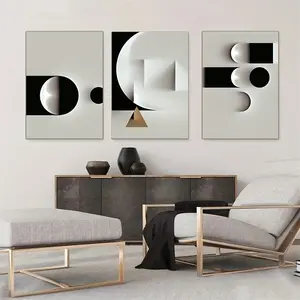 3-Piece Black and White Abstract Geometric Canvas Wall Art Prints - Modern Nordic Oil Painting Style Artistic Home Decor for Living Room, Ideal Gift for Otaku Anime Enthusiasts