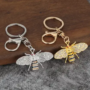 Gold Rhinestone Bee Keychain, Bling Artificial Diamond Charm, Cute Stylish Key Ring for Car Keys, Creative Gift for Women and Men