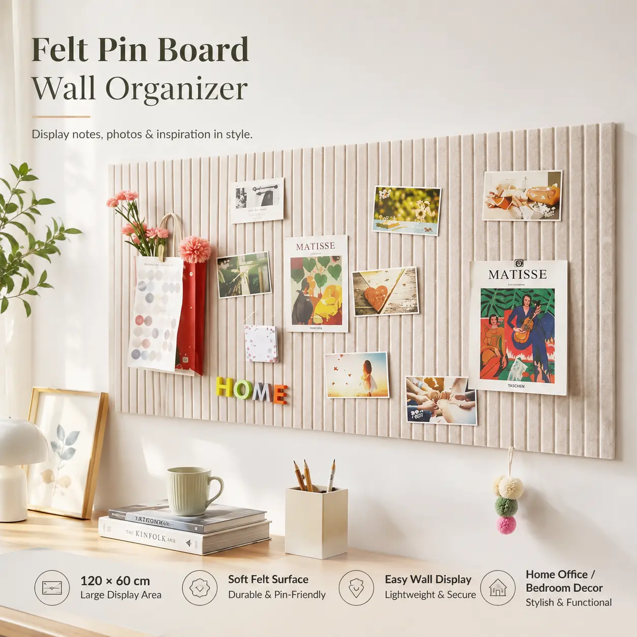 Customizable Vertical Slat Photo Display Board, ABS Wall-Mounted Picture Organizer, Decorative Memo and Art Display Panel for Home Office Classroom Nursery Dorm Room, Multiple Sizes and Colors