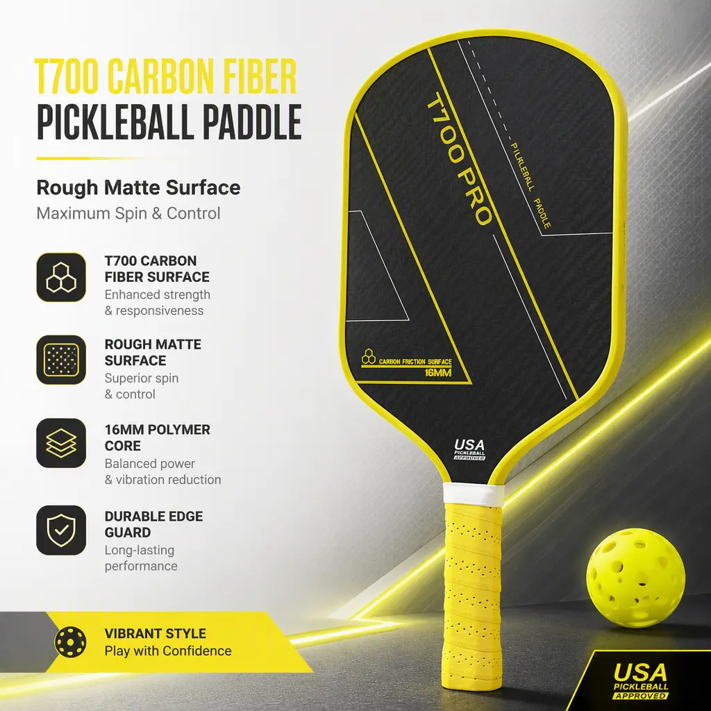 T700 Carbon Fiber Texture Pickleball Racket, Colorful Rough Matte Finish Pickleball Paddle for Adult Players