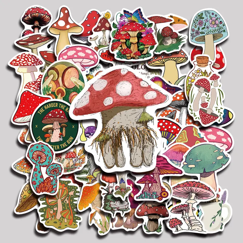 50PCS Mushroom Aesthetic Vinyl Stickers Pack for Laptop Water Bottle Phone Case Skateboard Journal Scrapbook DIY Decoration