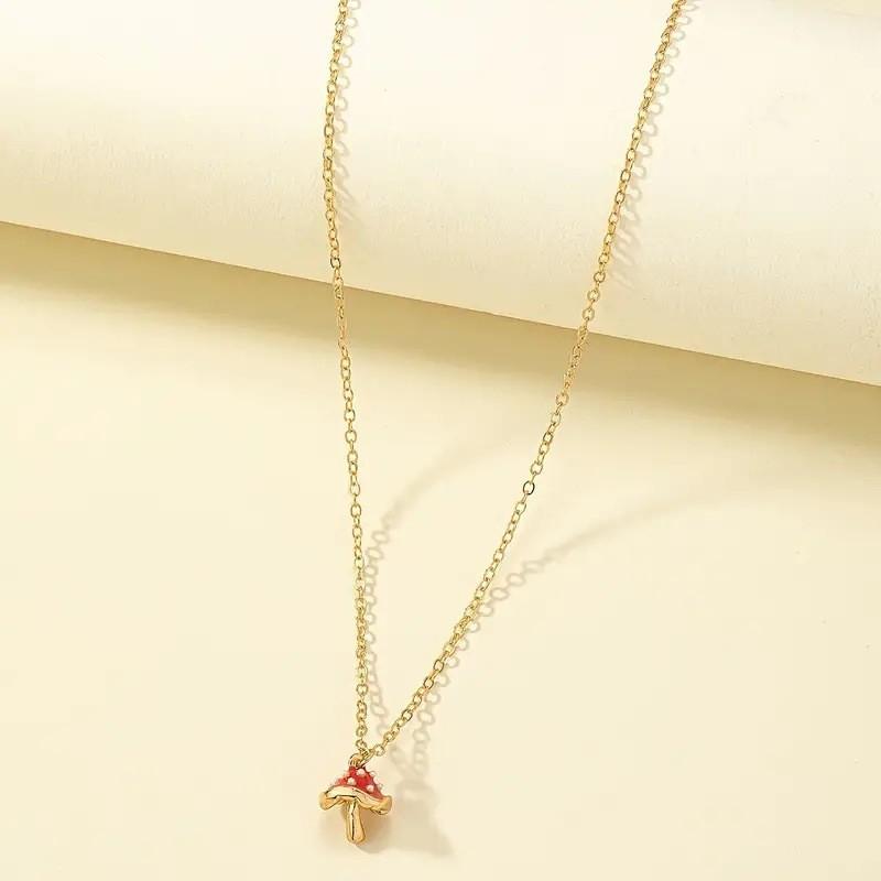 Creative golden mushroom-shaped wish necklace, fashionable, exquisite, personalized, and versatile accessory