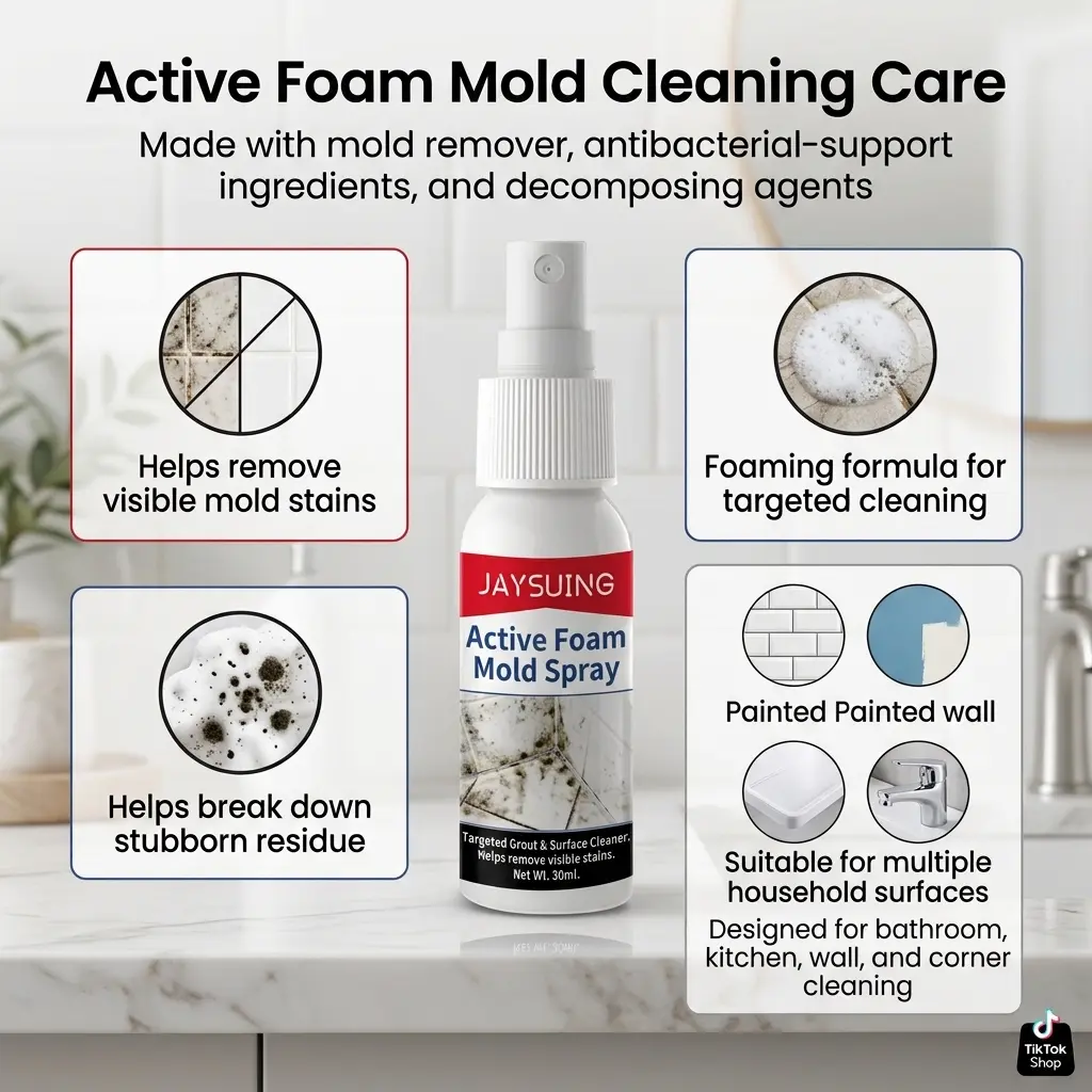 Household Active Foam Mold & Mildew Stain Remover Spray with Refrigerator Deodorizer Gel, for Wall, Ceramic Tile, Grout, Fridge Door Seal, Odor & Cross Odor Control, Kitchen-Bathroom Home Cleaning