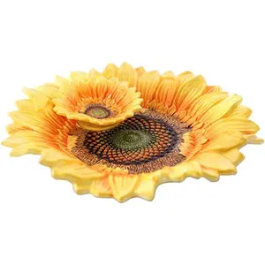 11 Inches Double Layer Hand-painted Yellow Sunflower Decorated Ceramic Chip & Dip Platter