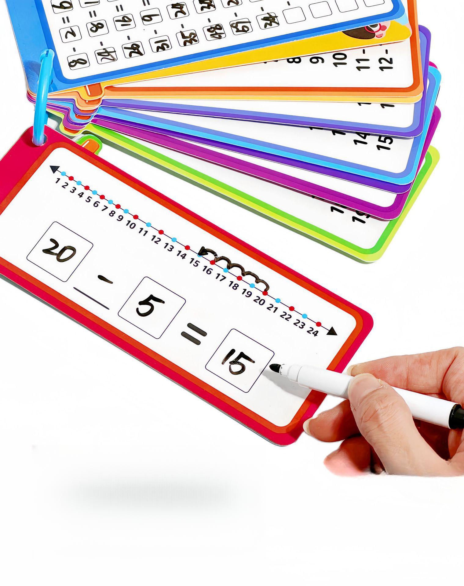 Addition, subtraction, multiplication, and division elementary school math arithmetic cards, erasable children's learning teaching aids, calculation training cards