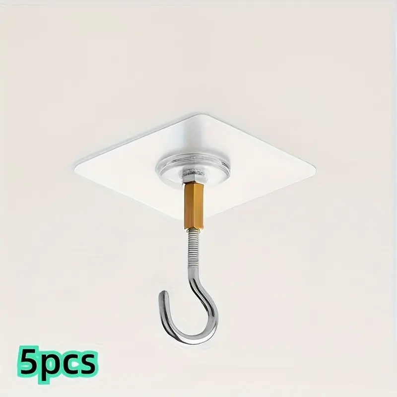 Punch-Free Invisible Ceiling Hooks 5 Pack, Strong Self-Adhesive Hanging Hooks, Multi-Purpose Hanger for Plants, Balloons, Lanterns, Lamps, Kitchen Utensils
