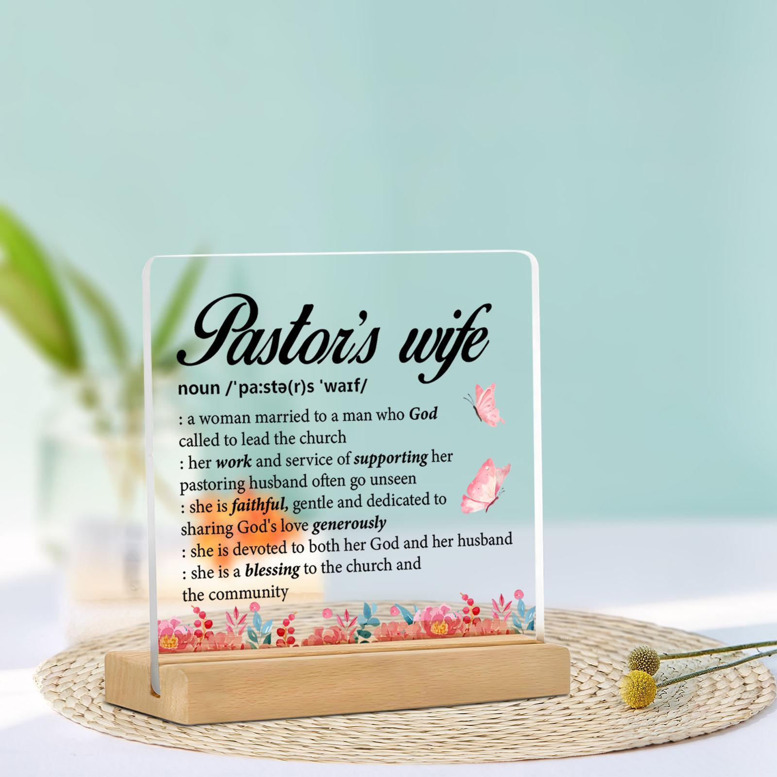 Pastor's Wife Definition Acrylic Desktop Sign, Flower Pattern Thank You Gift for Pastor's Wife, Home Decor for Living Room Bedroom Office, Acrylic Desktop Decoration