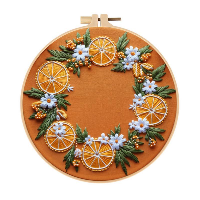 Fruit Pattern Embroidery Kit DIY Stitching Materials Set English Stitch Guide Handmade Needlework Craft Project for Beginners Home Decoration Art Supplies