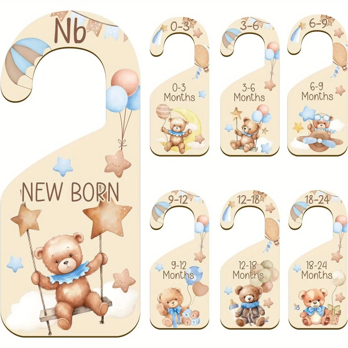 7-Piece Wooden Bear Wardrobe Divider Set, Fun Footprint Design, Clothes Size Organizer, Youth Room Decor, Durable Solid Wood