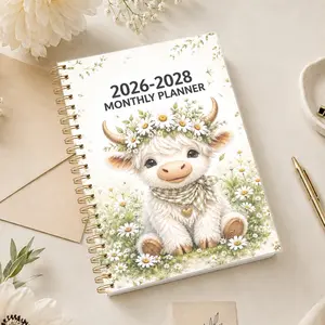 2026-2028 Rural Farm Style Monthly Planner, Highland Cow Cover A5 Schedule Book, Twin Wire Binding, Organize Your Life Efficiently
