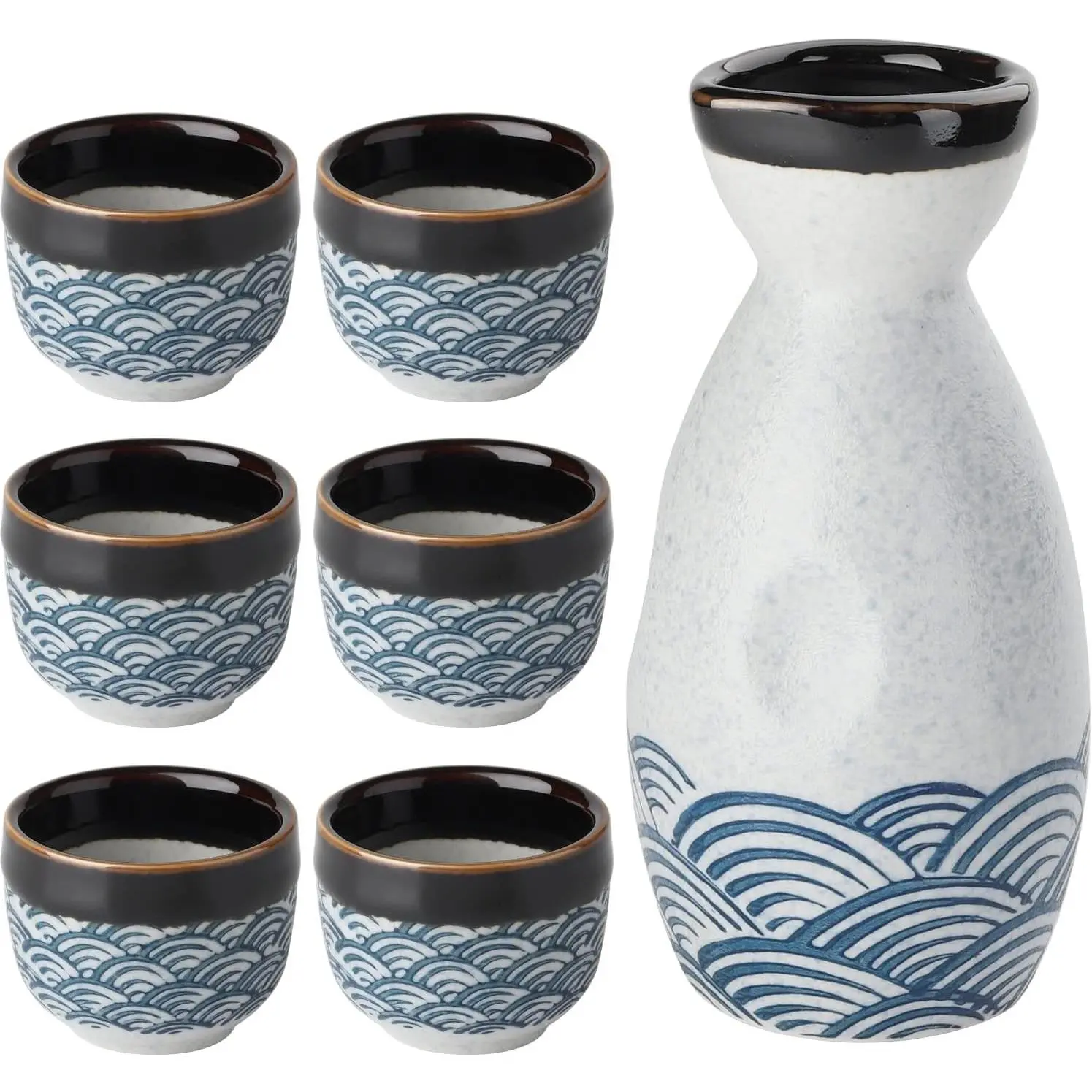 Sake Sets Ceramic Japanese Sake Set of 7 include 1 Sake bottle 6 Sake Cups for Hot or Cold Sake at Home or Restaurant Sake Japanese Sake Drink and Saki Drink