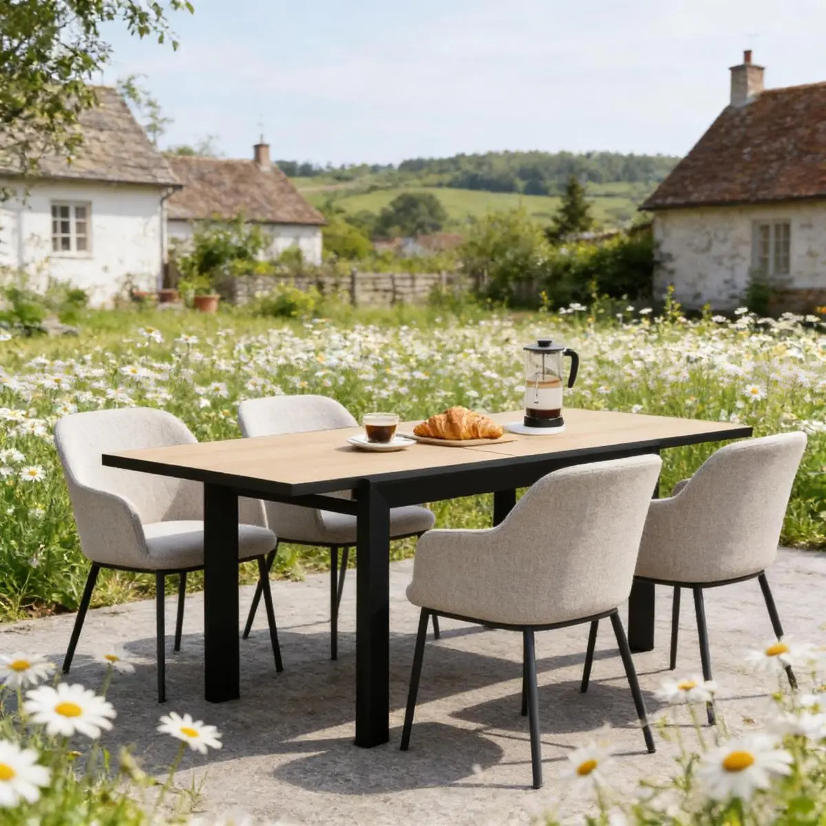 AobtkelModern Style Outdoor Dining Table,Expandable Outdoor Table,Stylish Slatted Design Dining Table(Only Table) On-Site
