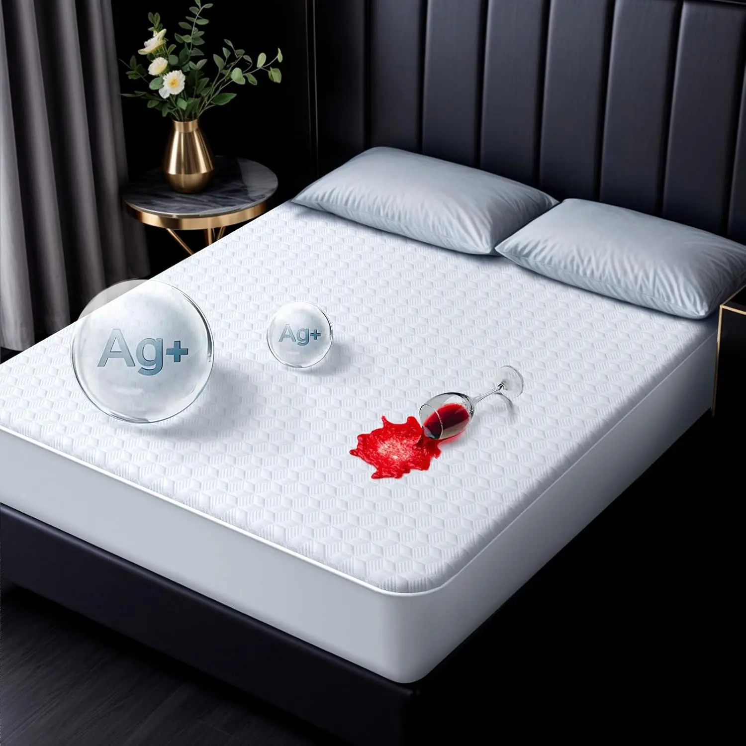 100% Waterproof Mattress Protector, Hypoallergenic Silver-Infused Mattress Topper Cover with No Odor, Breathable Cooling Bed Cover with 8"-21" Deep Pocket (Queen)