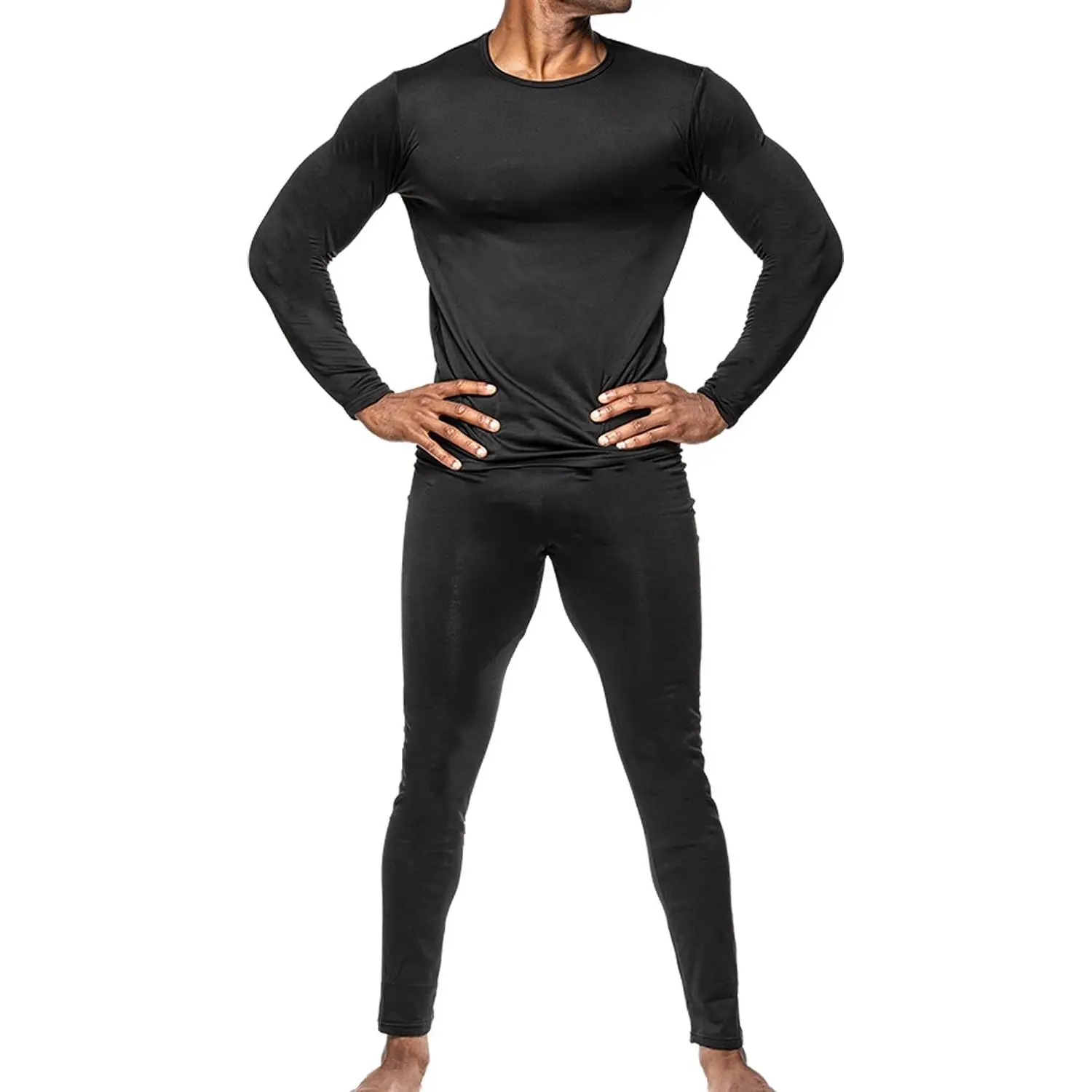 Mens 2 Piece Fleece Lined Thermal Underwear Set, Insulated Long Johns Pant and Base Layer Top