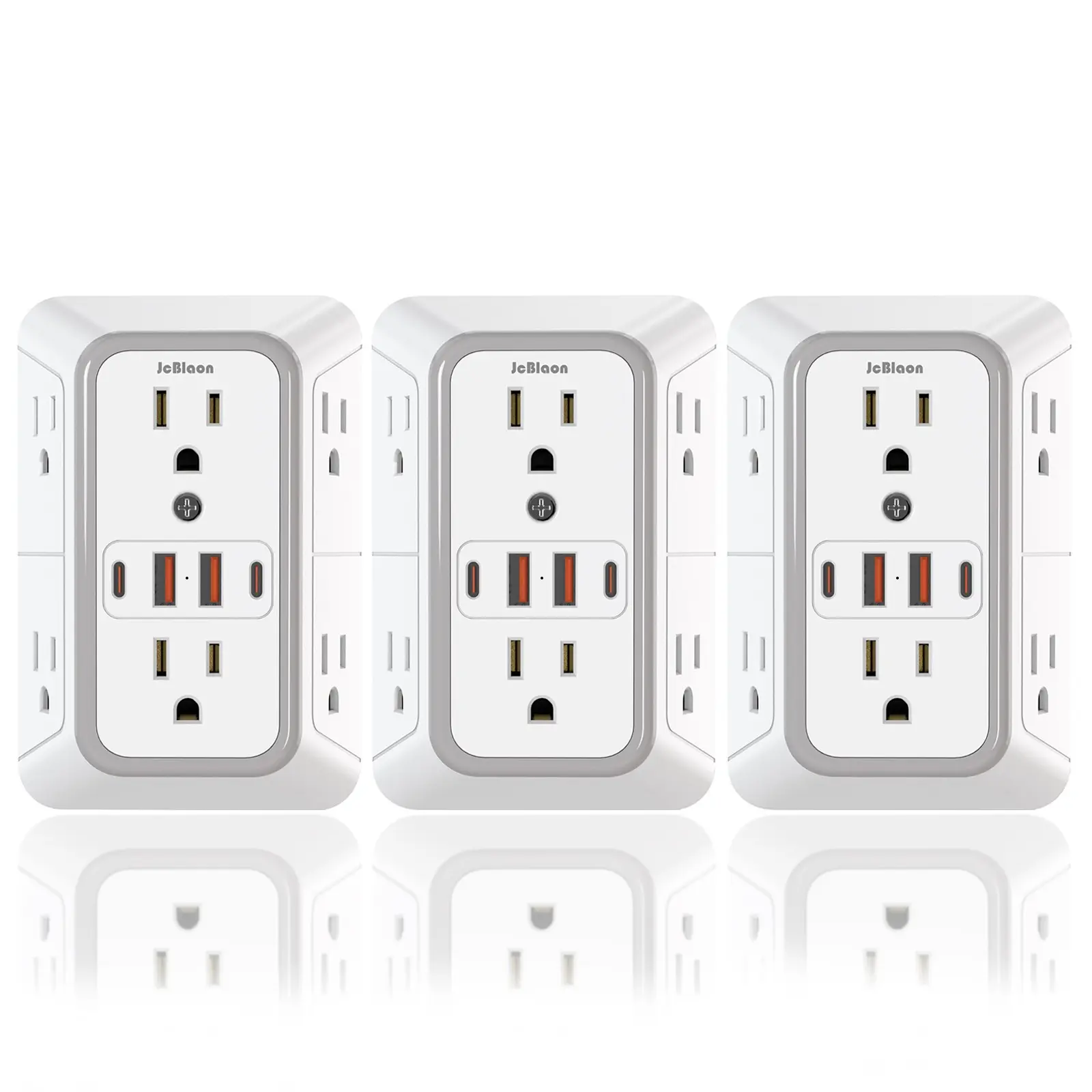 3 Pack Surge Protector, Multiplug Wall Outlet - 6 Outlet Extender Multi Plug Wall Outlets with 4 USB Charging Ports (2 USB C), Multiple Plug Expander Wall Charger, Power Socket Extender for Home Office Kitchen Travel