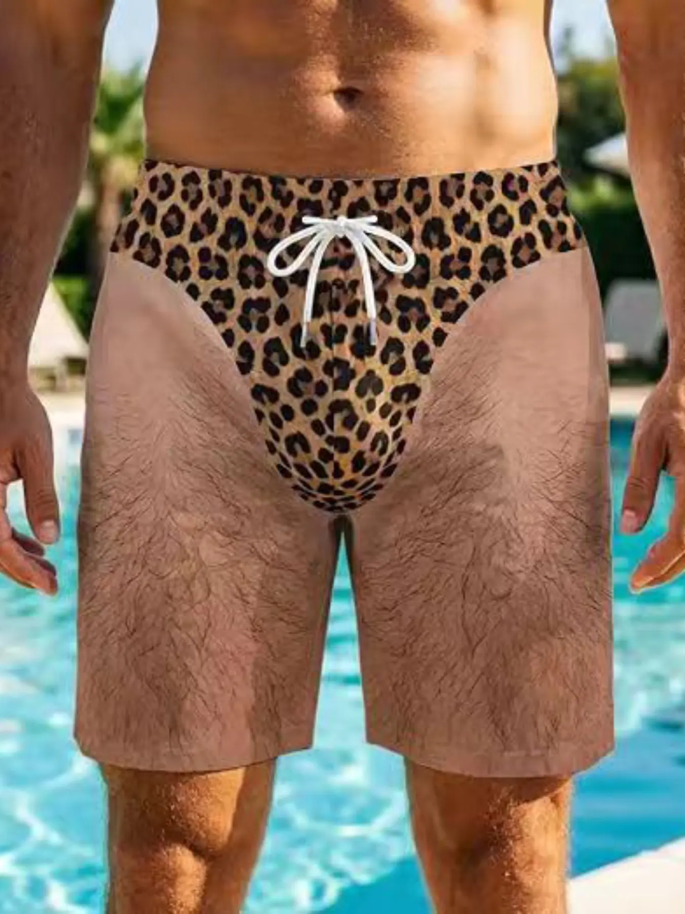 Men's Novelty Print Swim Trunks, Funny Prank Beach Shorts, Slim-Fitting Casual Style, All over Print, Unlined, Batch Number 2026
