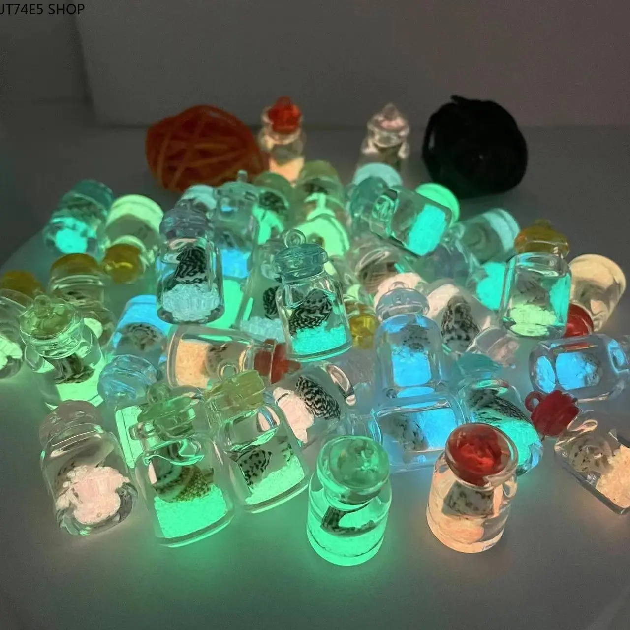 Transparent Acrylic Luminous Drift Bottle Pendant with Imitation Conch Shell, DIY Accessory for Earrings, Bags & Keychains