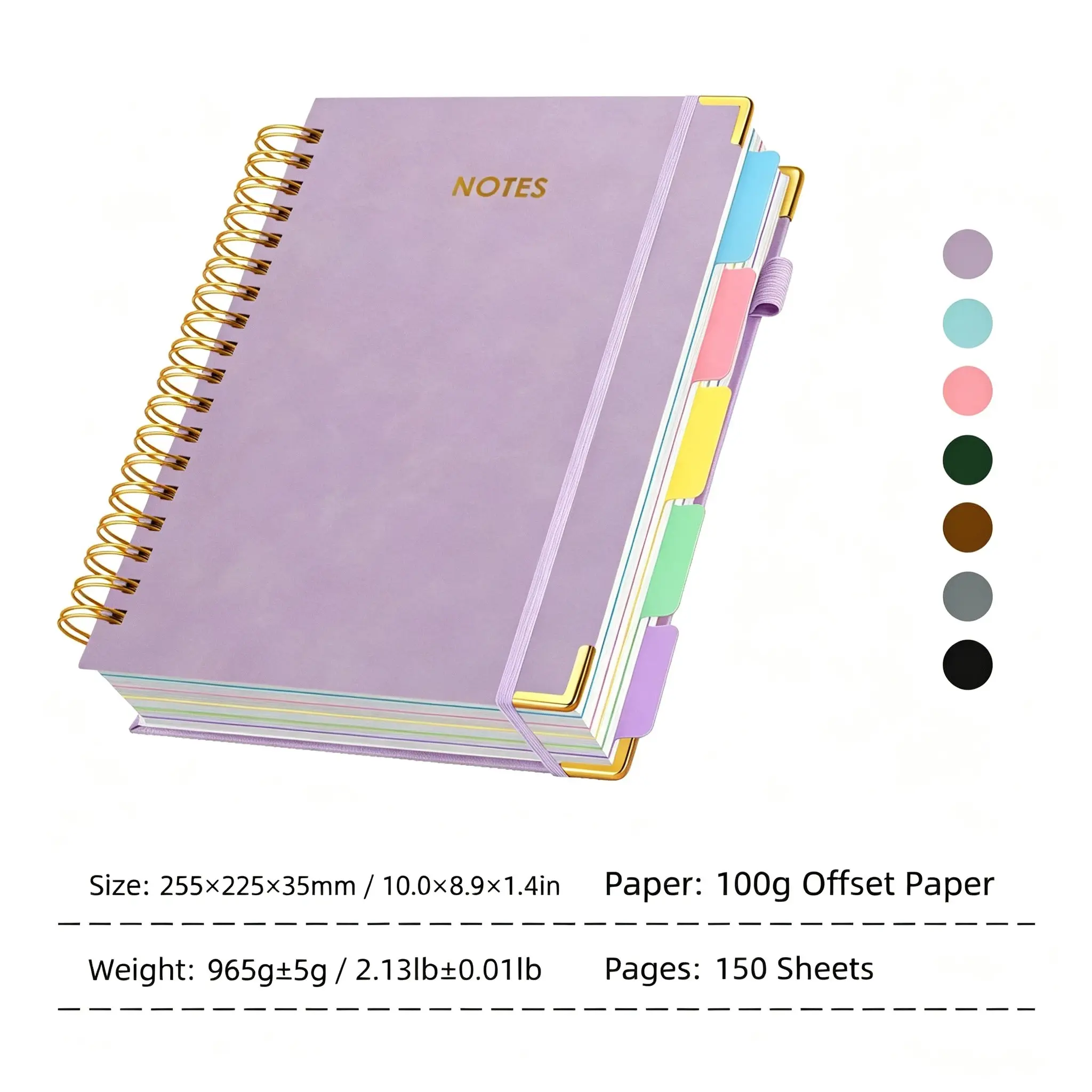 Elegant Spiral Notebook Diary, Detachable Tabs, 300 Pages Leather B5 Size, 8x10in, School Notes, Women's Journal