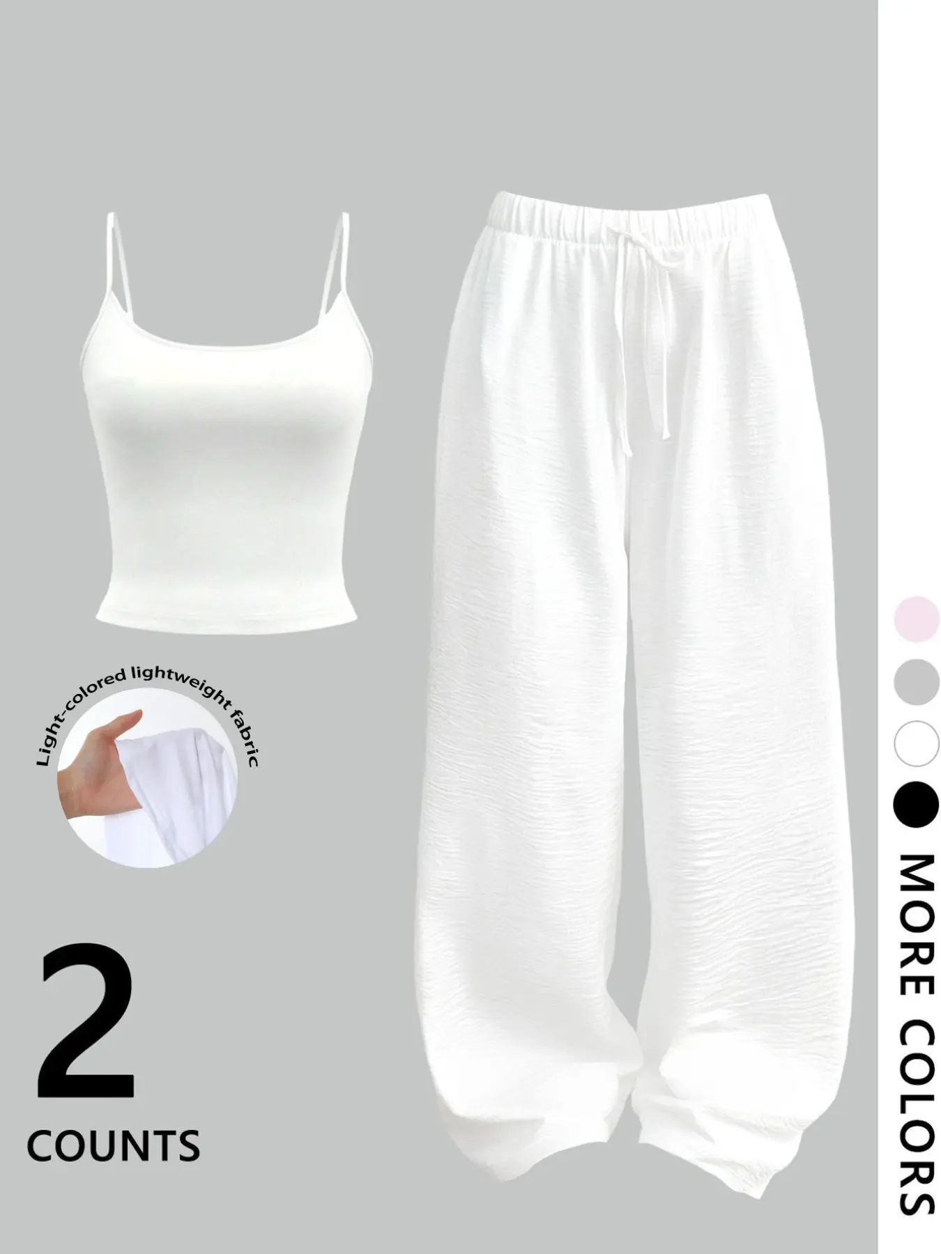 Women's Two-Piece Set, Solid Fitted Cami Cropped Top & Drawstring Waist Pants Bottoms, Casual Cozy Outfit for Daily Wear, Women's Clothing for Spring and Fall