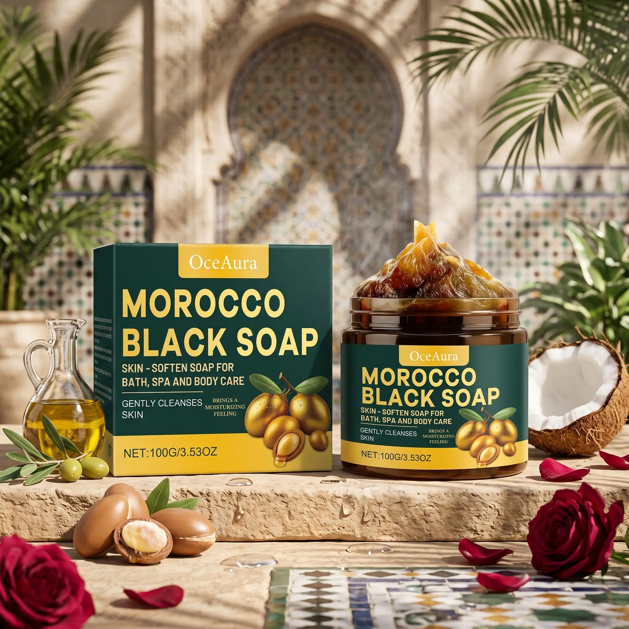 Morocco Black Soap, Gentle Soap for Daily Moroccan Body Care, Moisturizing and Smooth Skin, Mild Cleansing Bath Soap, Ideal for Everyday Use