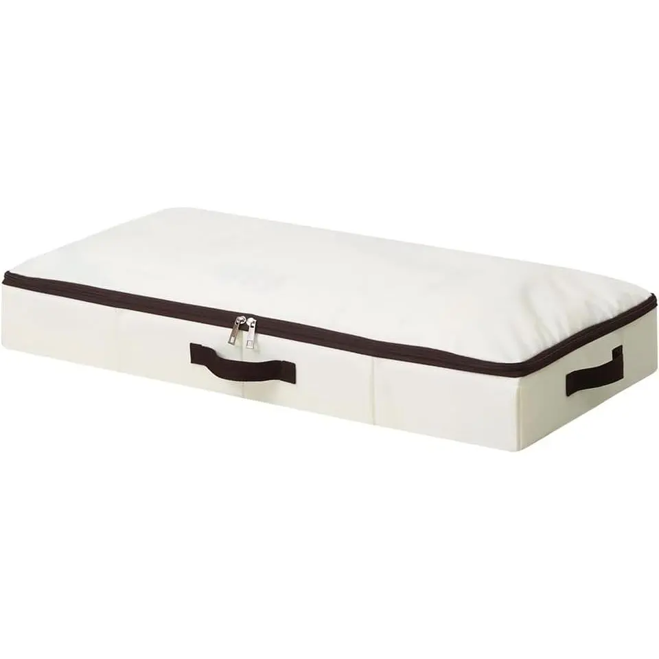 Low Profile Under Bed Storage Containers with Clear Label Holder, Foldable Sturdy Underbed Storage Boxes, Closet Organizers for Seasonal Clothes, Bedding, Shoes (Beige, 29.5*15*4")
